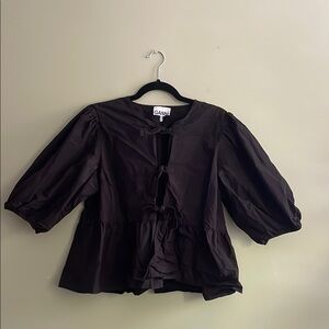 Ganni puff sleeve tie front blouse